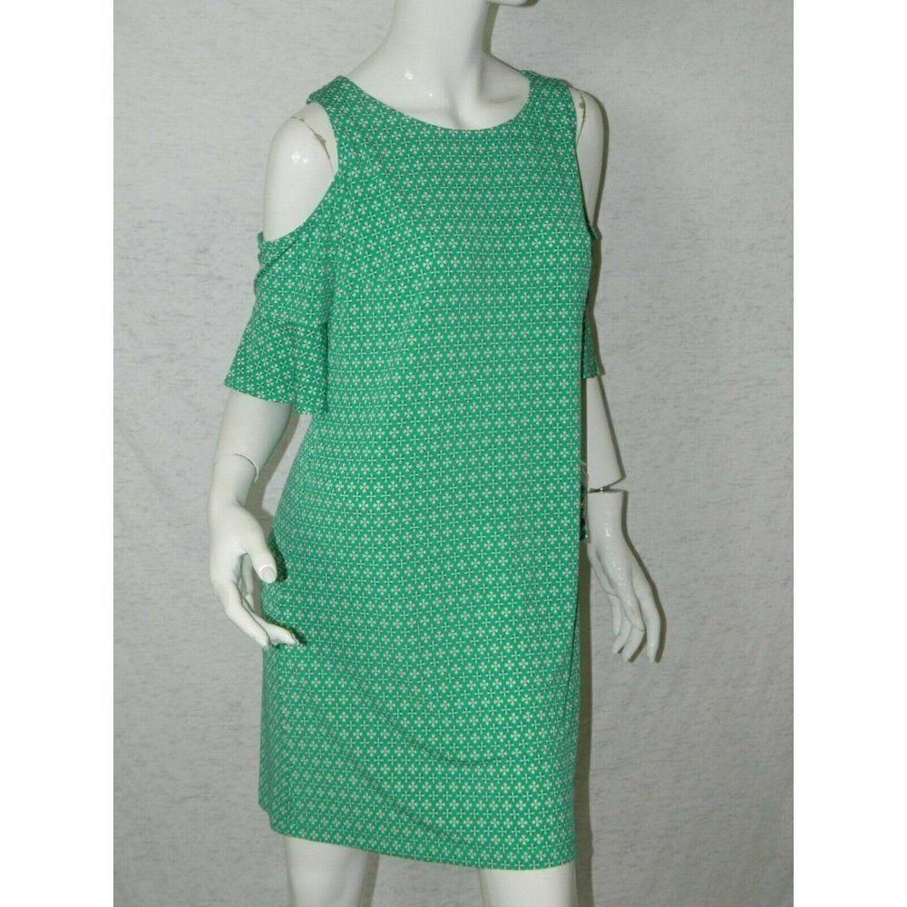 Donna‎ Morgan Dress Geo Green Cold Shoulder Size 8